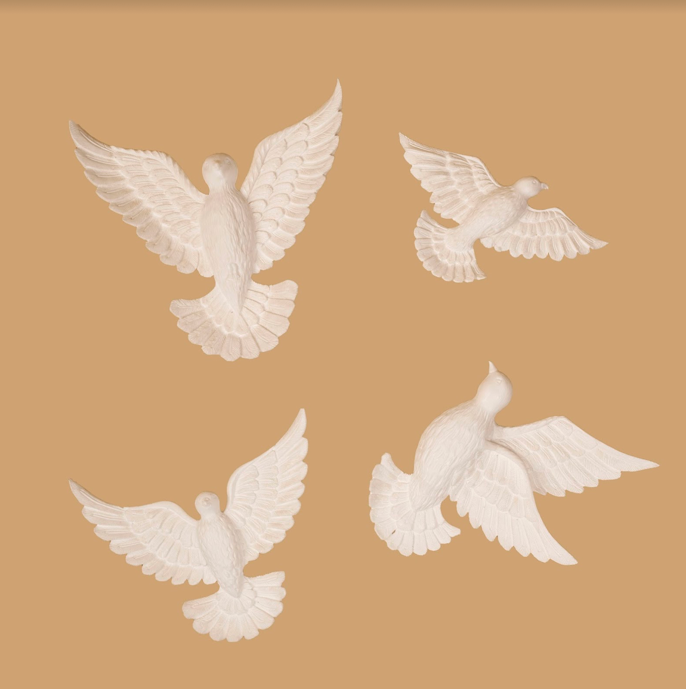 Birds wall hanging handcarved set of four